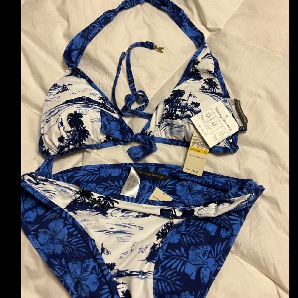 Tommy Bahama blue and white swimsuit set DOUBLE reversible !!!